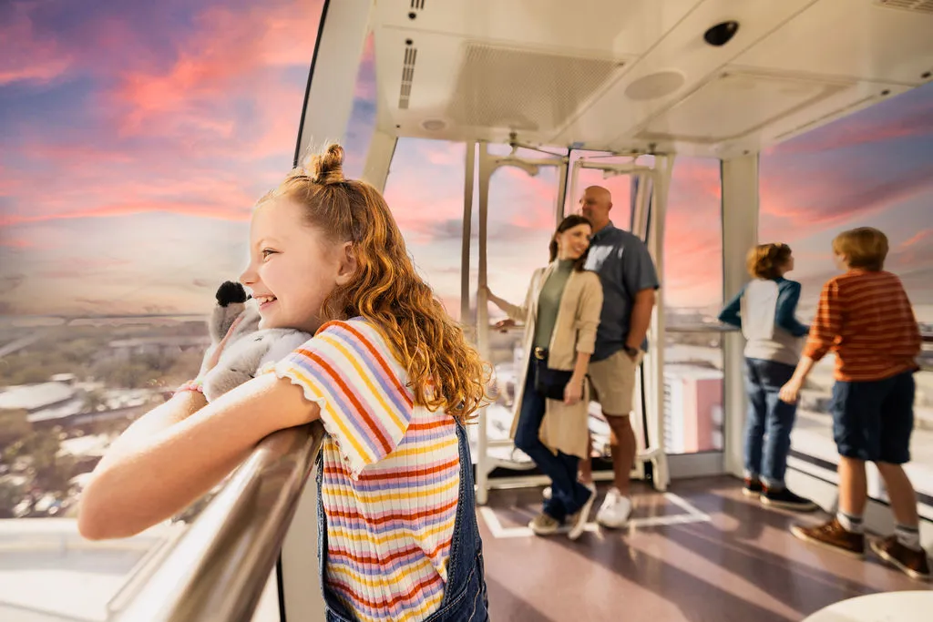 Family in capsule viewing beautiful sunset